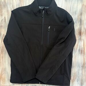 Free Country Men’s Jet Black Softshell Jacket Size Large Fleece-Lined Stretch